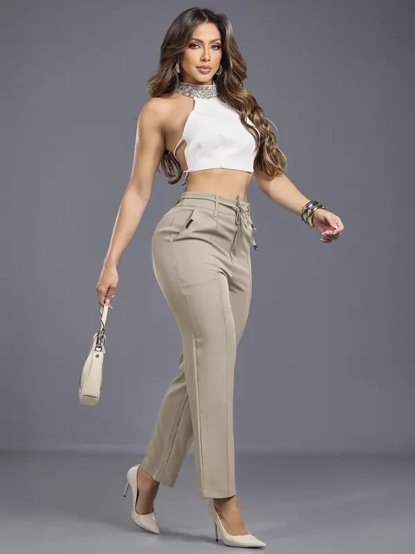 Calça Feminina Empório Pit Bull Elegante e Casual com Cordão de Amarração