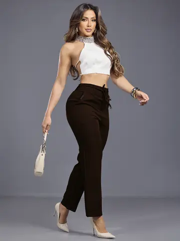 Calça Feminina Empório Pit Bull Elegante e Casual com Cordão de Amarração