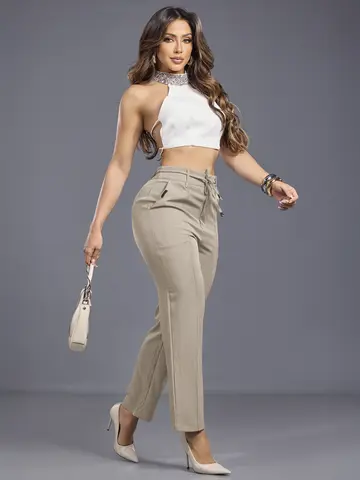 Calça Feminina Empório Pit Bull Elegante e Casual com Cordão de Amarração