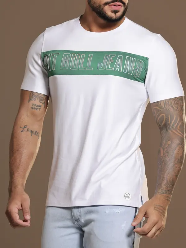 Camiseta Gola O Estilosa com Logomania Metalizada Pit Bull Jeans Luxo