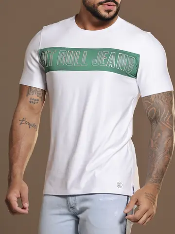 Camiseta Gola O Estilosa com Logomania Metalizada Pit Bull Jeans Luxo