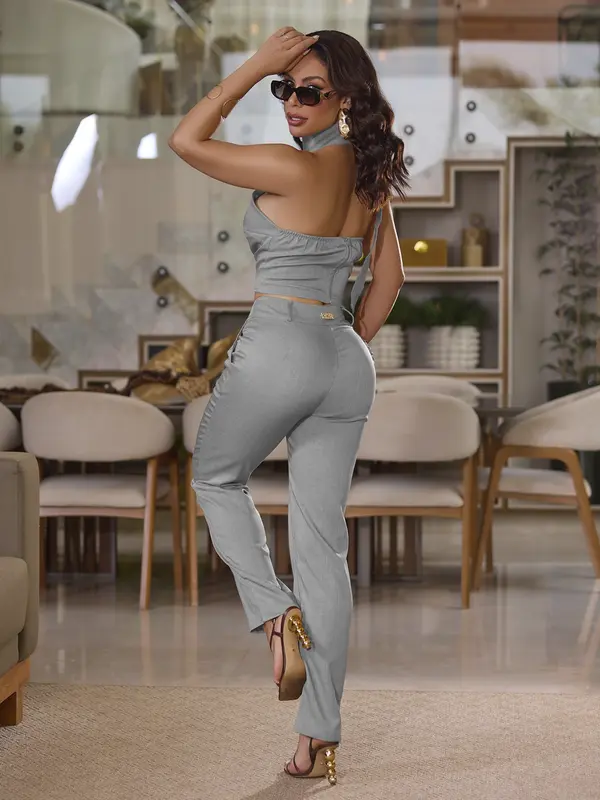Conjunto Calça e Cropped Elegante com Modelagem Sofisticada Empório Pit Bull