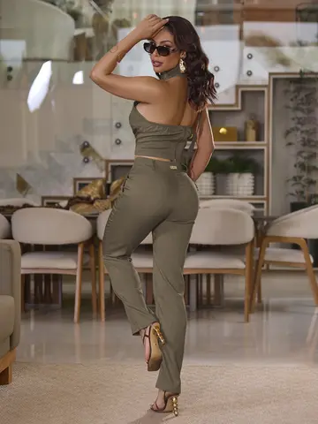 Conjunto Calça e Cropped Elegante com Modelagem Sofisticada Empório Pit Bull