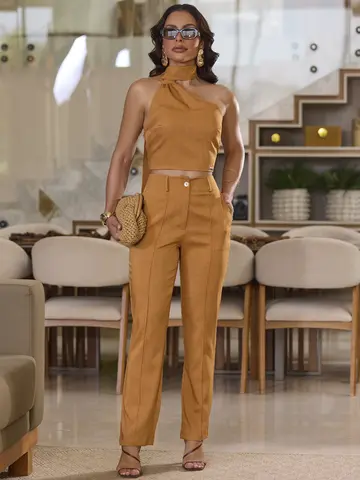 Conjunto Calça e Cropped Elegante com Modelagem Sofisticada Empório Pit Bull
