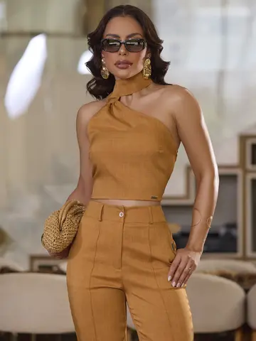 Conjunto Calça e Cropped Elegante com Modelagem Sofisticada Empório Pit Bull
