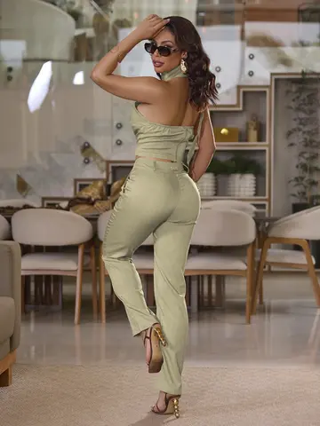 Conjunto Calça e Cropped Elegante com Modelagem Sofisticada Empório Pit Bull