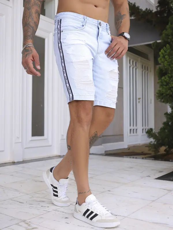 Bermuda Masculina Casual com Toque Destroyed e Elástico Lateral Pit Bull Jeans Luxo