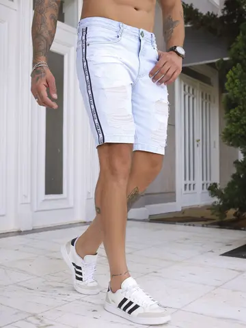 Bermuda Masculina Casual com Toque Destroyed e Elástico Lateral Pit Bull Jeans Luxo