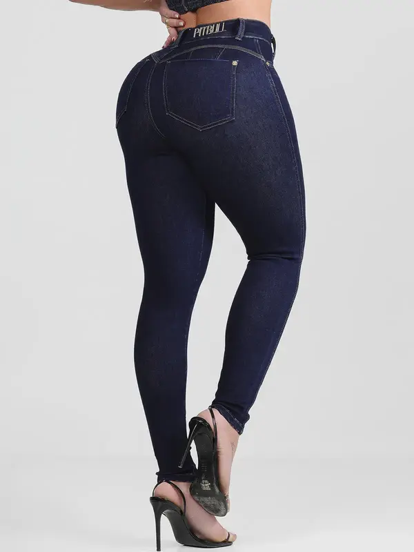 Calça Hot Pants Escura Cintura Alta Modeladora e Estilosa Pit Bull Jeans