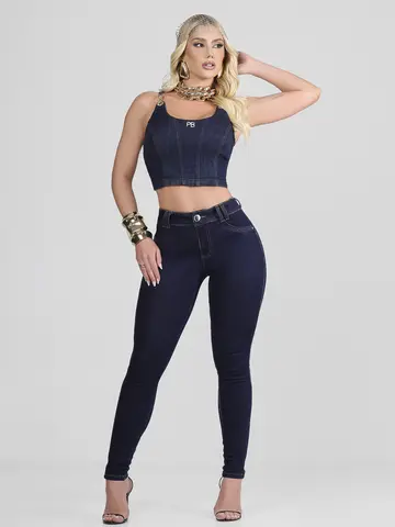 Calça Hot Pants Escura Cintura Alta Modeladora e Estilosa Pit Bull Jeans