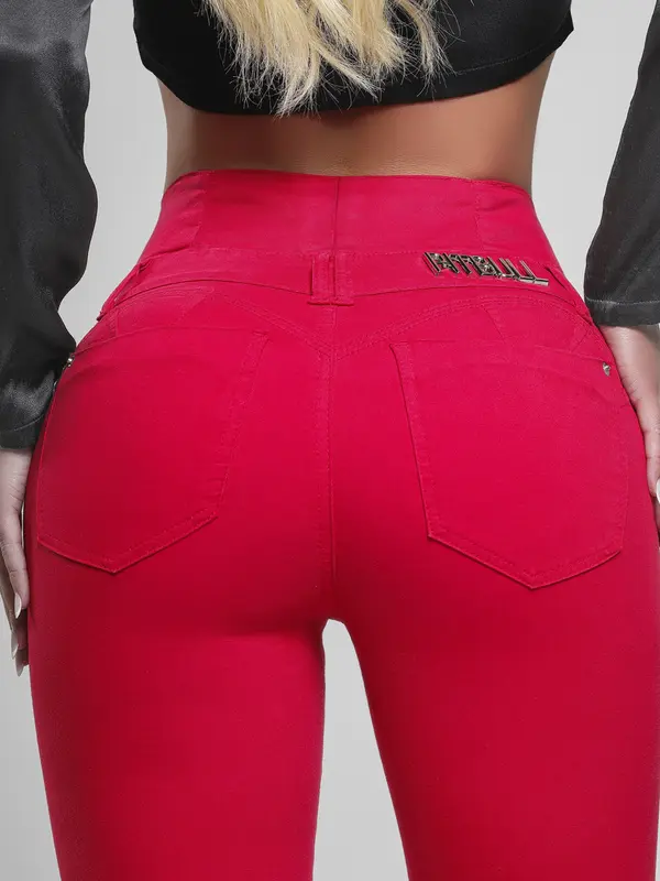 Calça Cintura Perfeita Vermelha Elegante e Modeladora Pit Bull Jeans Premium