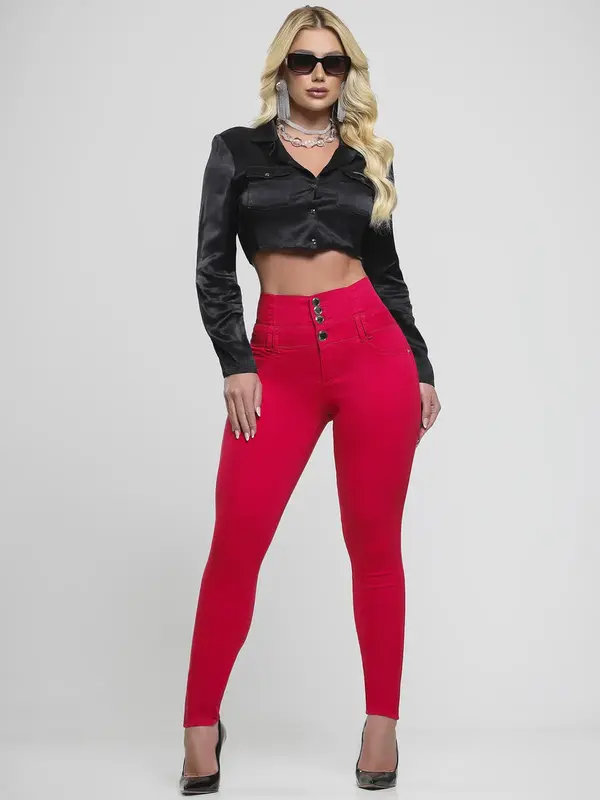 Calça Cintura Perfeita Vermelha Elegante e Modeladora Pit Bull Jeans Premium