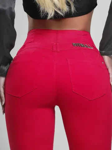 Calça Cintura Perfeita Vermelha Elegante e Modeladora Pit Bull Jeans Premium