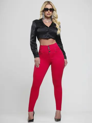 Calça Cintura Perfeita Vermelha Elegante e Modeladora Pit Bull Jeans Premium