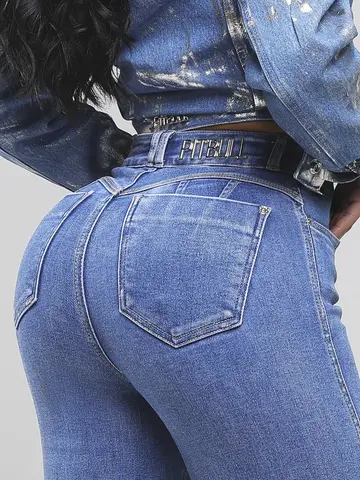Calça Wide Leg Feminina Modeladora Lavado Medio Pit Bull Jeans