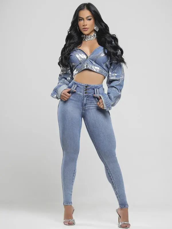 Calça Skinny Cós Largo Clara com Efeito Empina Bumbum Pit Bull Jeans