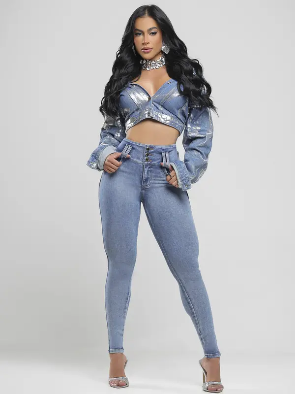 Calça Skinny Cós Largo Clara com Efeito Empina Bumbum Pit Bull Jeans