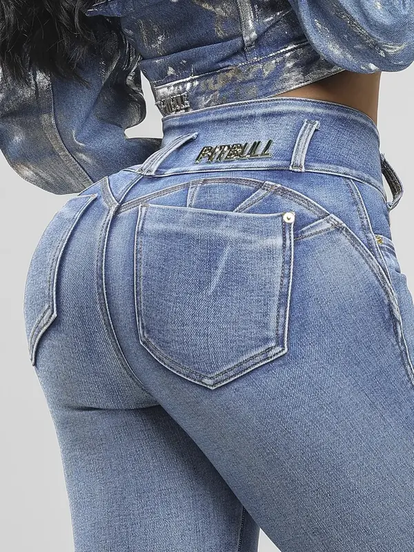 Calça Skinny Cós Largo Clara com Efeito Empina Bumbum Pit Bull Jeans