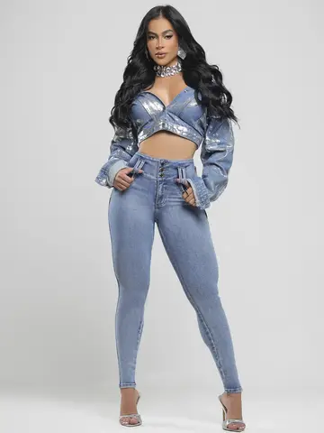 Calça Skinny Cós Largo Clara com Efeito Empina Bumbum Pit Bull Jeans