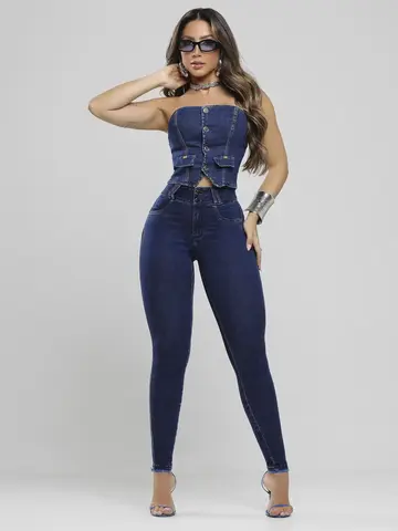 Calça Skinny Modeladora Lavado Escuro Pit Bull Jeans Estilosa