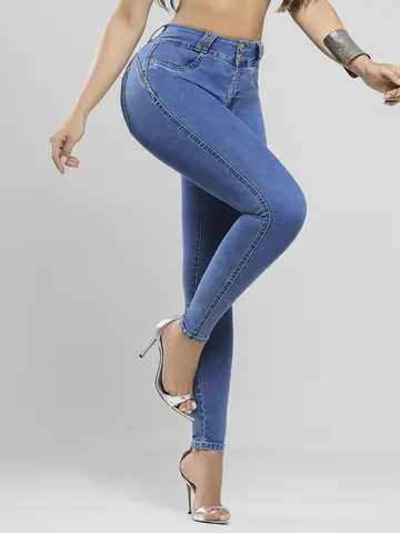 Calça Skinny Cintura Alta em Lavado Médio Pit Bull Jeans Modeladora