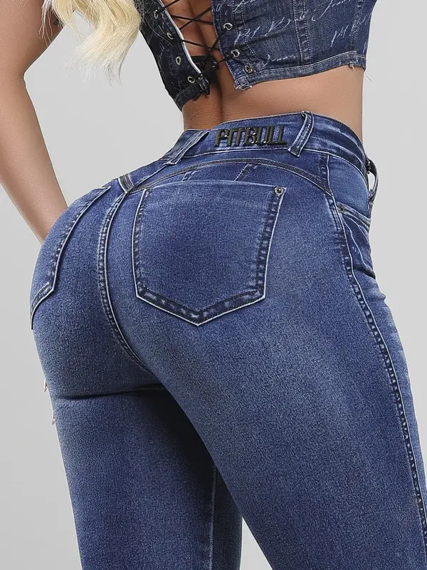 Calça Hot Pants Cintura Alta Modeladora com Lavado Escuro Pit Bull Jeans