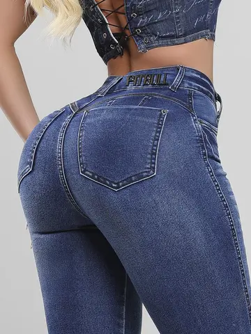 Calça Hot Pants Cintura Alta Modeladora com Lavado Escuro Pit Bull Jeans