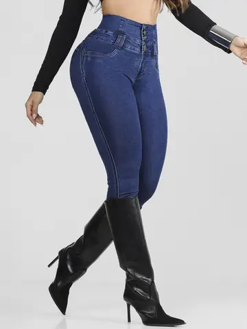 Calça Cintura Perfeita com Lavado Escuro e Empina Bumbum Pit Bull Jeans