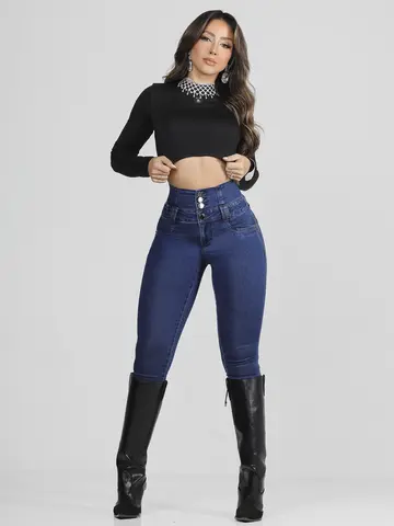 Calça Cintura Perfeita com Lavado Escuro e Empina Bumbum Pit Bull Jeans