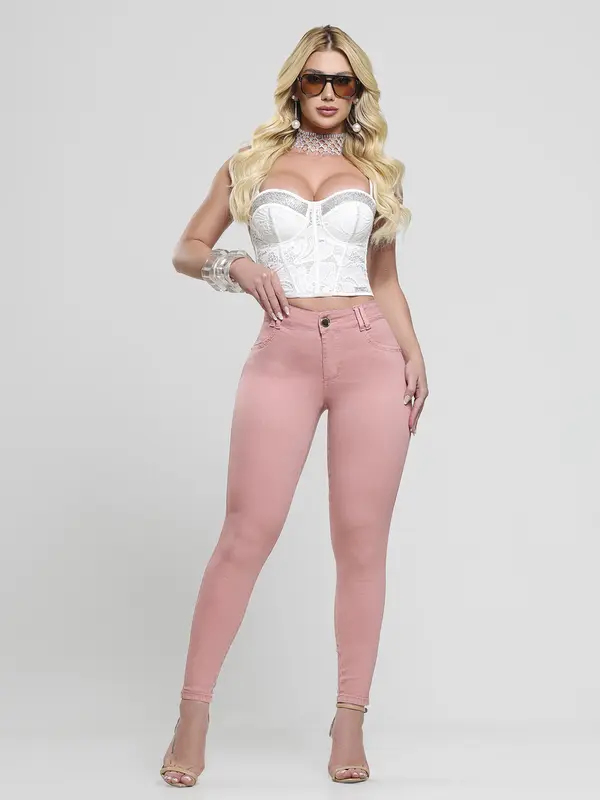 Calça Hot Pants Color Cintura Alta Pit Bull Jeans Modeladora e Estilosa