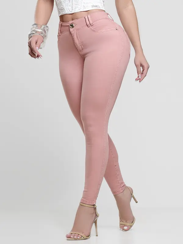 Calça Hot Pants Color Cintura Alta Pit Bull Jeans Modeladora e Estilosa
