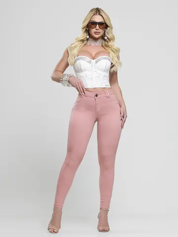 Calça Hot Pants Color Cintura Alta Pit Bull Jeans Modeladora e Estilosa
