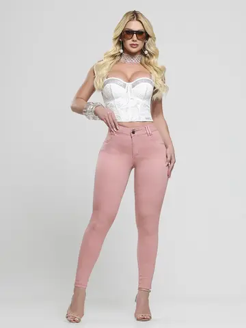 Calça Hot Pants Color Cintura Alta Pit Bull Jeans Modeladora e Estilosa