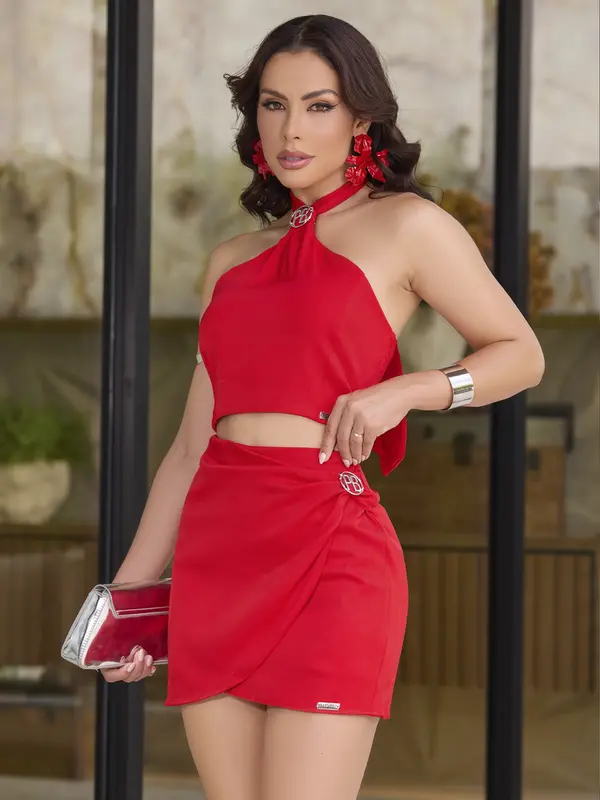 Conjunto Cropped e Saia Empório Pit Bull Elegante e Refinado