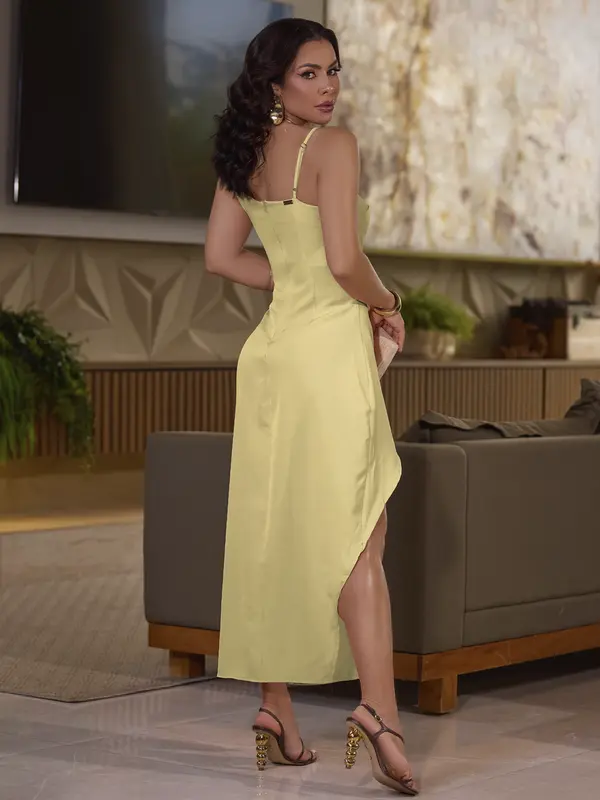 Vestido Midi Elegante e Sofisticado com Fenda Lateral Empório Pit Bull