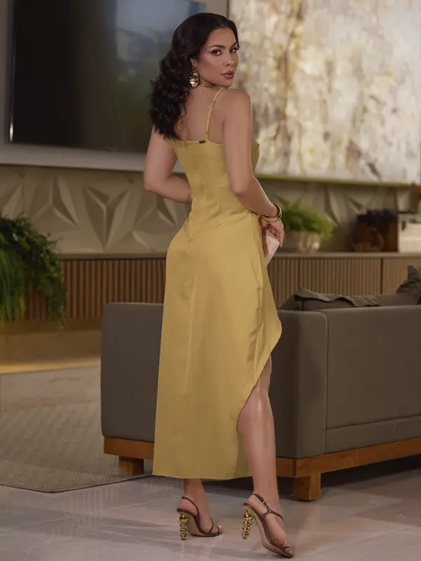 Vestido Midi Elegante e Sofisticado com Fenda Lateral Empório Pit Bull