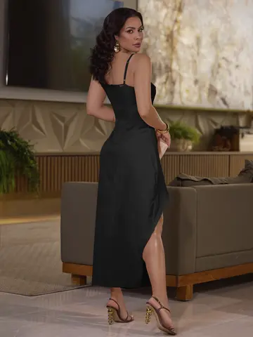 Vestido Midi Elegante e Sofisticado com Fenda Lateral Empório Pit Bull