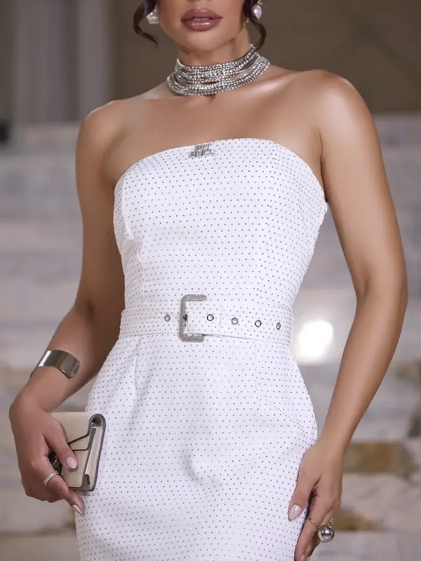 Vestido Midi Conceito Pit Bull Jeans Luxo Elegante com Cinto e Fenda nas Costas