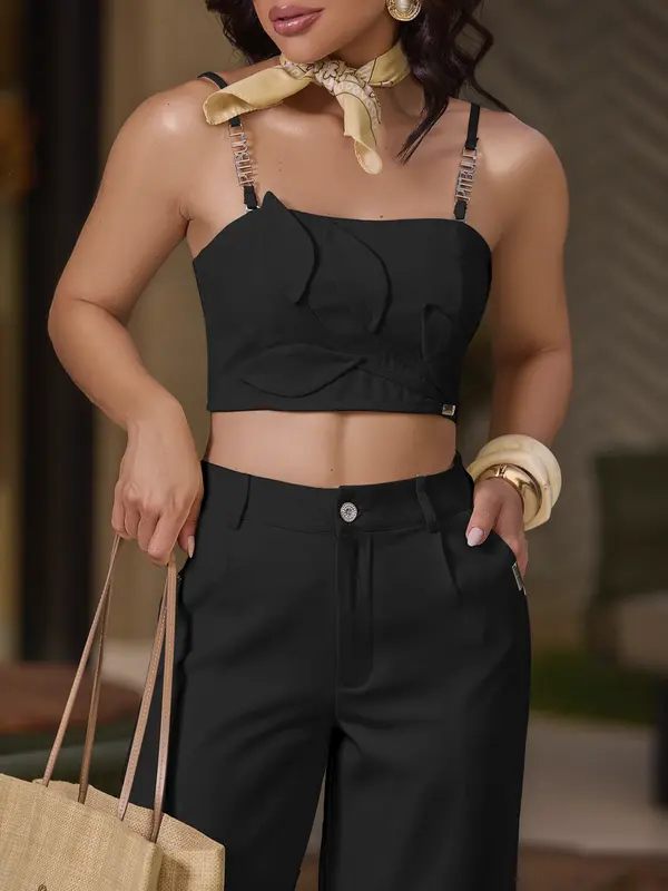 Conjunto Calça e Cropped Sofisticado com Detalhes Elegantes Empório Pit Bull