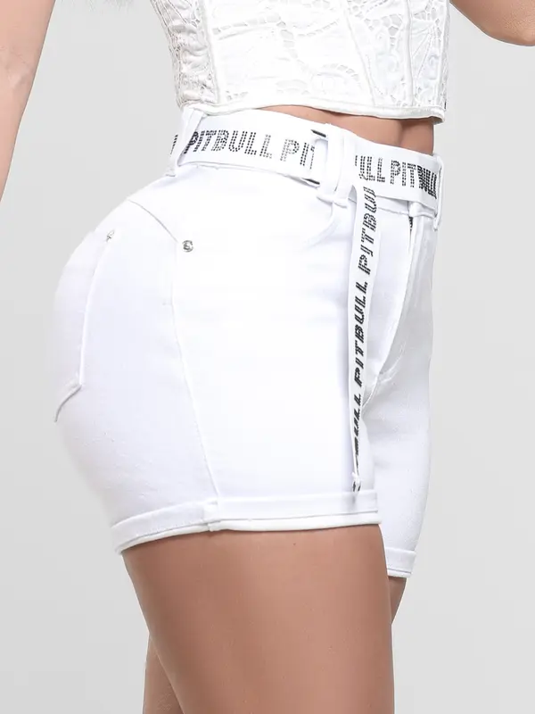 Short Hot Pants Modelador Branco com Cinto Personalizado Pit Bull Jeans