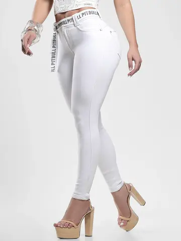 Calça Hot Pants Branca Cintura Alta Modeladora com Cinto Pit Bull Jeans