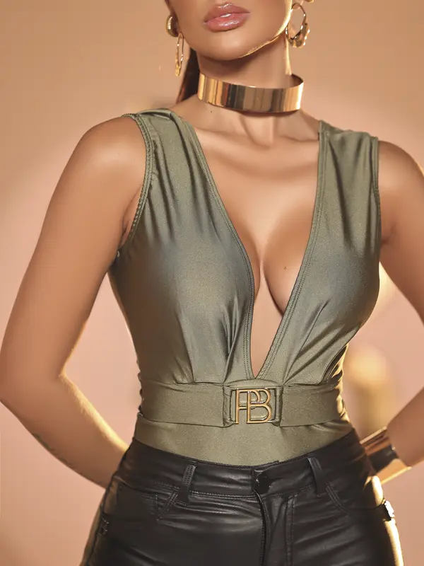 Body Verde Pit Bull Jeans Luxo Sofisticado e Estiloso com Decote Sexy