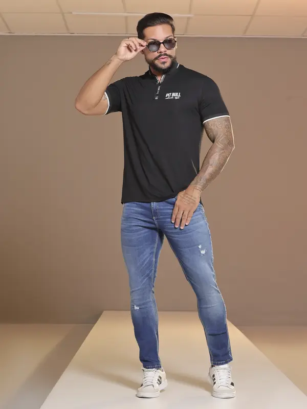 Polo Masculina Preta Sofisticada e Autêntica Pit Bull Jeans