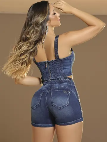 Short Jeans Estiloso com Elástico Personalizado e Amarração Pit Bull Jeans