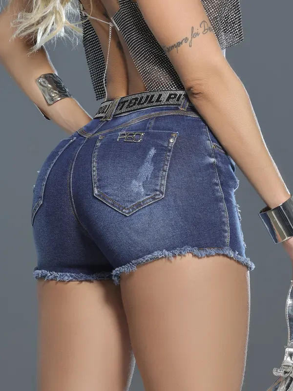 Short Soltinho Confortável com Cinto Personalizado e Estilo Destroyed Pit Bull Luxo