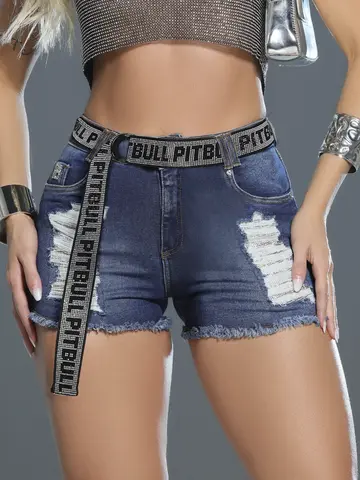 Short Soltinho Confortável com Cinto Personalizado e Estilo Destroyed Pit Bull Luxo