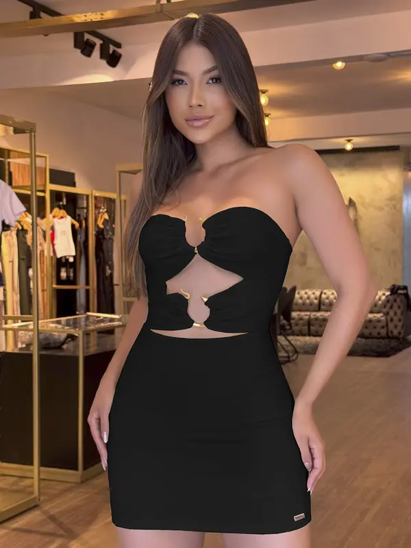Vestido Elegante e Modelador com Decote Sexy Empório Pit Bull