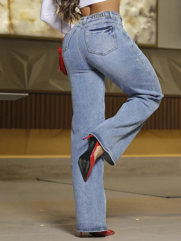 Calça Wide Leg Pit Bull Jeans Confortável e Casual com Lavado Claro