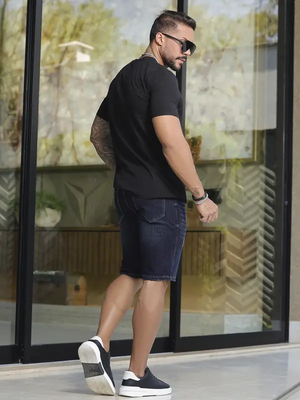 Bermuda Masculina com Lavado Escuro Pit Bull Jeans Confortável e Estilosa