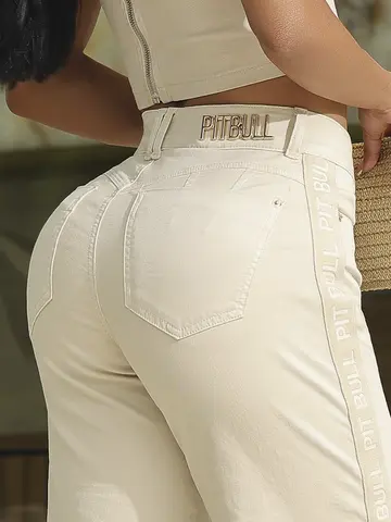 Calça Wide Leg Color com Elástico Lateral e Caimento Impecável Pit Bull Jeans